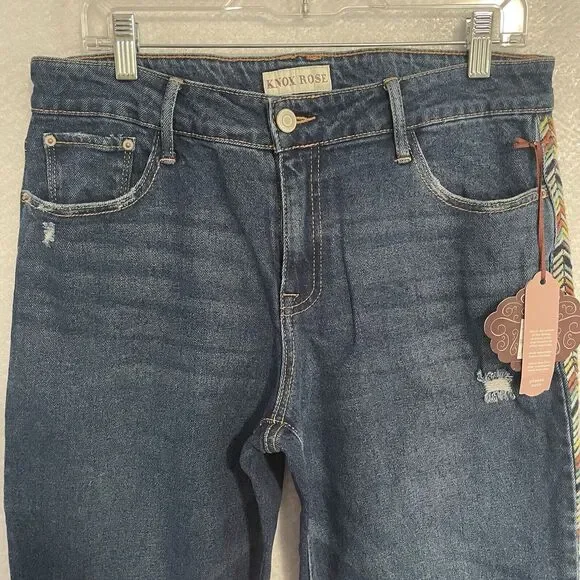 Knox Rose Jeans Women's 10 Medium Wash Embroidered Straight Leg Ankle Boho NEW - Picture 3 of 10